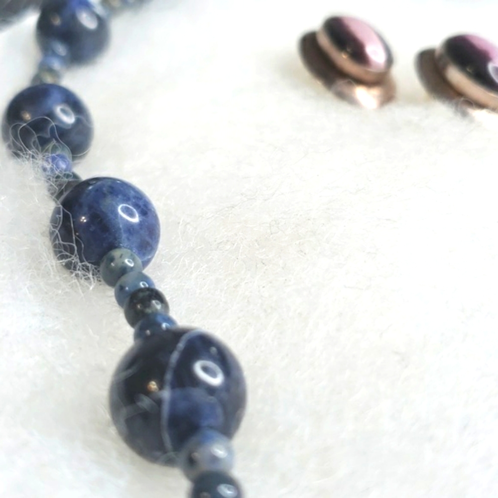 CATS EYE SODALITE STERLING SILVER EARRINGS & Necklace - Picture 6 of 6